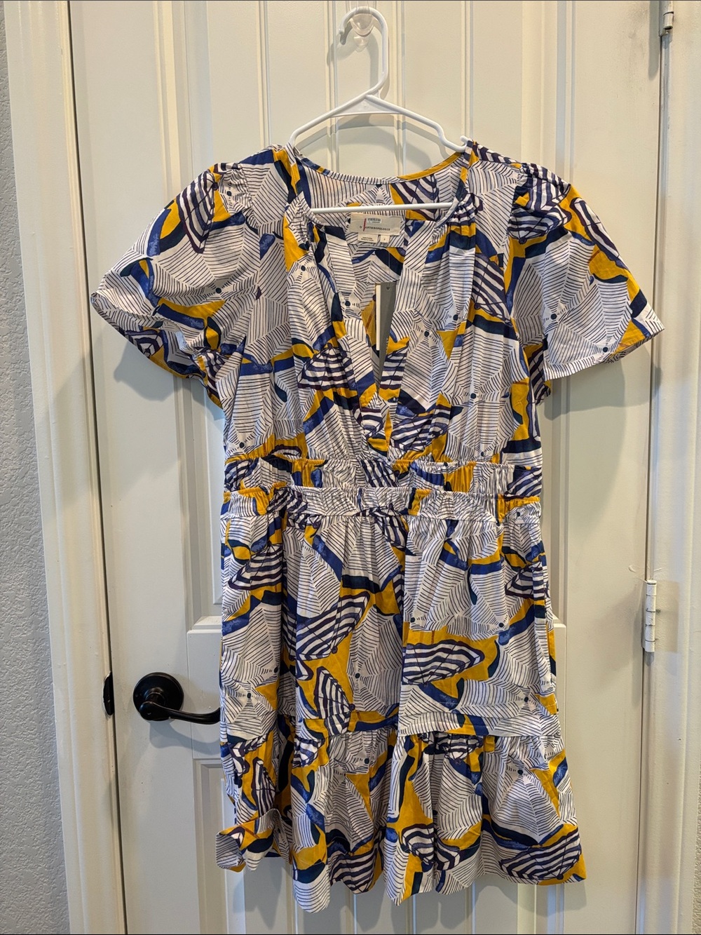 Anthropologie Yellow, Blue & White Printed Womens' Dress